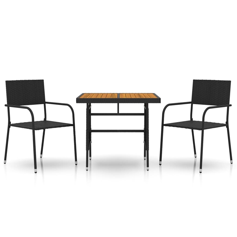 Bowery Hill PE Rattan/Steel/Solid Acacia Wood Outdoor Dining Set in Black