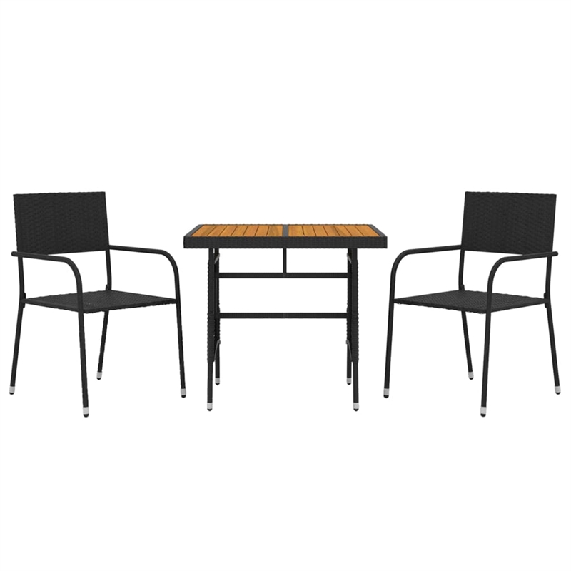 Bowery Hill PE Rattan/Steel/Solid Acacia Wood Outdoor Dining Set in Black