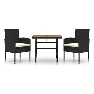 Bowery Hill PE Rattan/Steel/Solid Acacia Wood Outdoor Dining Set in Black
