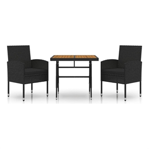 Bowery Hill PE Rattan/Steel/Solid Acacia Wood Outdoor Dining Set in Black