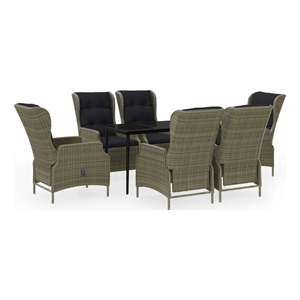 Bowery Hill Contemporary Powder-Coated Garden Dining Set in Brown/Black