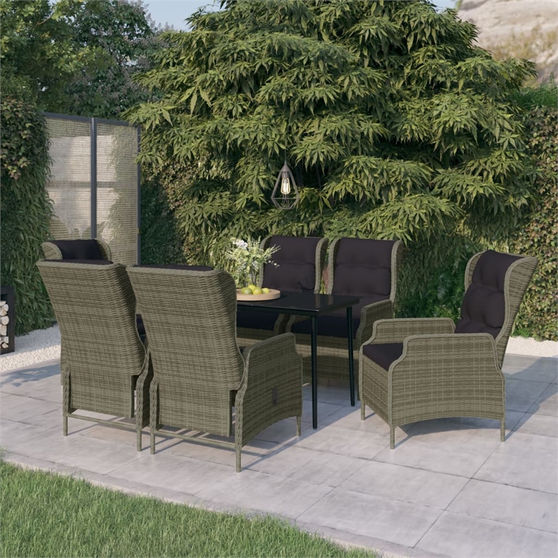 Bowery Hill Contemporary Powder-Coated Garden Dining Set in Brown/Black