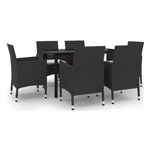 Bowery Hill Contemporary PE Rattan Durable Garden Dining Set in Black
