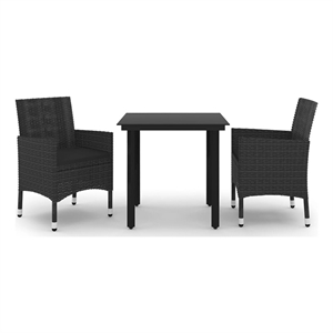 Bowery Hill Contemporary PE Rattan Durable Garden Dining Set in Black