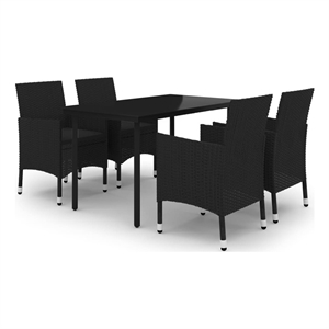Bowery Hill Contemporary PE Rattan Durable Garden Dining Set in Black