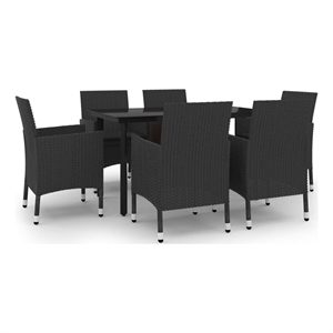 Bowery Hill Contemporary PE Rattan 7 Piece Garden Dining Set in Black