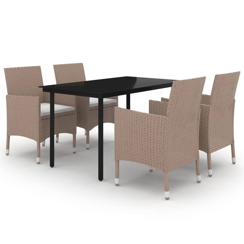 Bowery Hill Contemporary Garden Dining Set in Beige/Black/Cream White