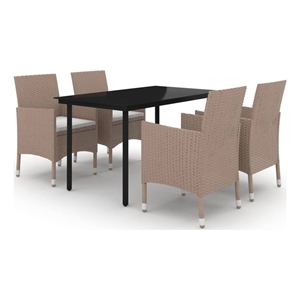Bowery Hill Contemporary Garden Dining Set in Beige/Black/Cream White