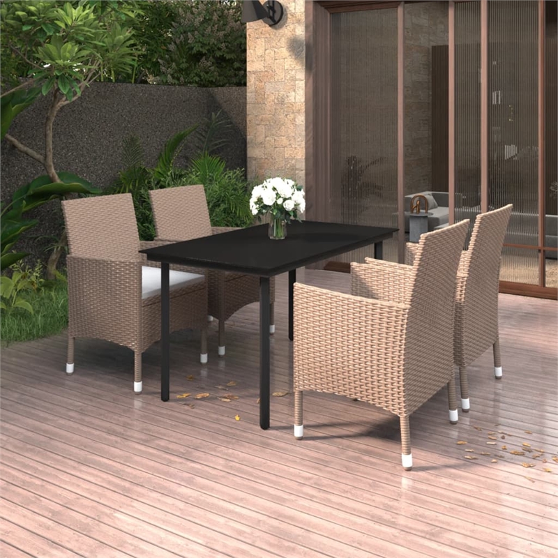 Bowery Hill Contemporary Garden Dining Set in Beige/Black/Cream White