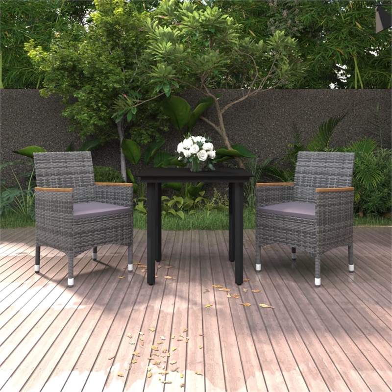 Bowery Hill Contemporary Garden Dining Set Poly Rattan in Gray