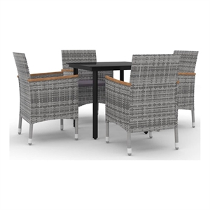 Bowery Hill Contemporary PE Rattan 5 Piece Set Garden Dining Set in Gray
