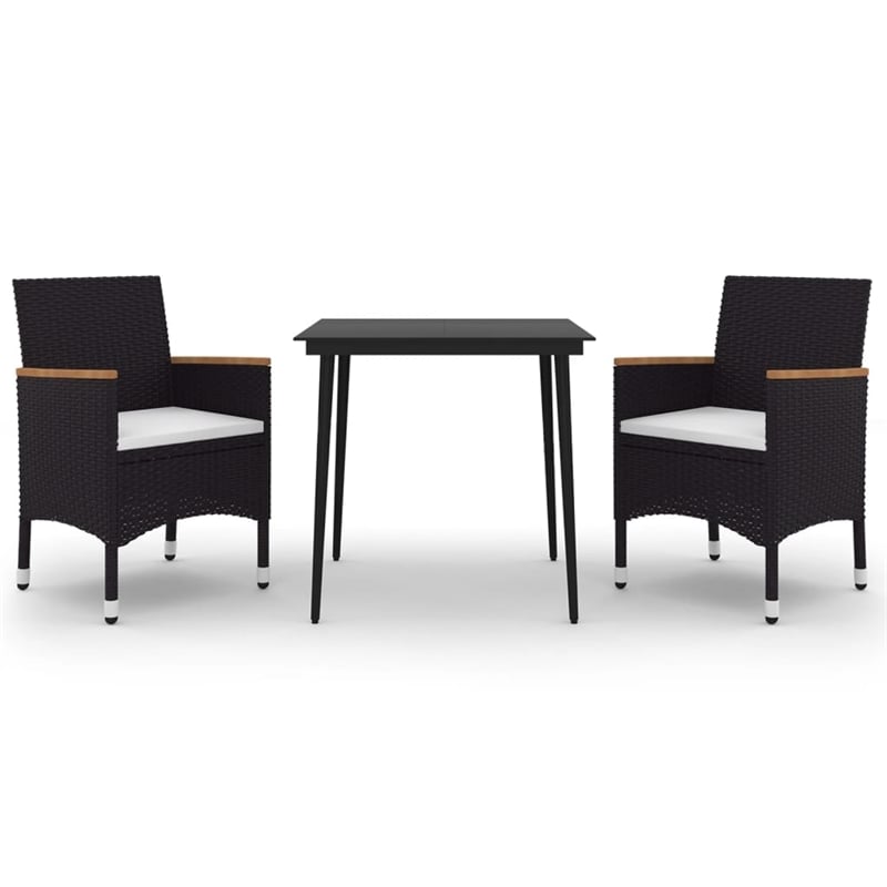 Bowery Hill PE Rattan Medium Durable Garden Dining Set in Black Table