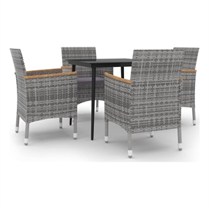 Bowery Hill Contemporary PE Rattan Garden Dining Set in Gray