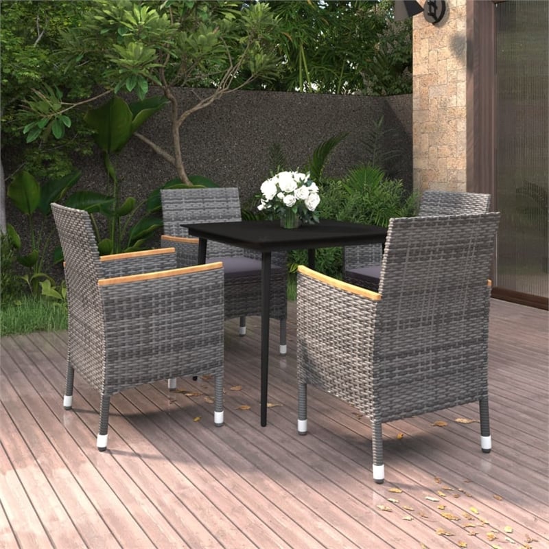 Bowery Hill Contemporary PE Rattan Garden Dining Set in Gray