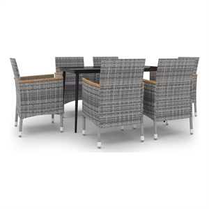 Bowery Hill Poly Rattan Garden Dining Set in Gray/Cushions & Table in Black
