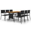 Bowery Hill PE Rattan/Steel/Solid Acacia Wood Outdoor Dining Set in Black
