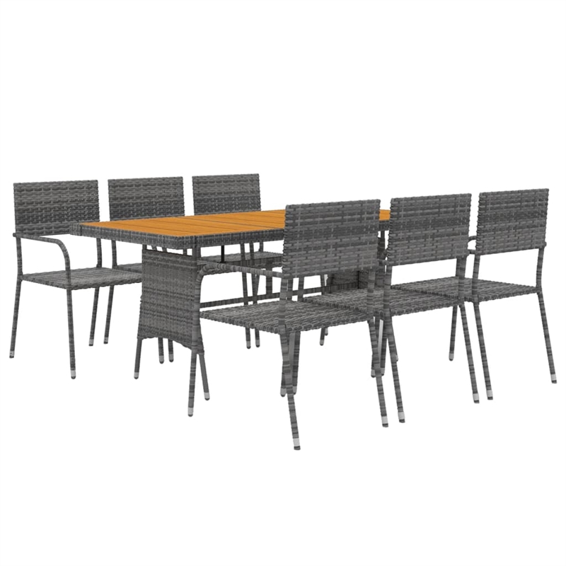 Bowery Hill PE Rattan & Solid Acacia Wood 7 Piece Outdoor Dining Set in Gray
