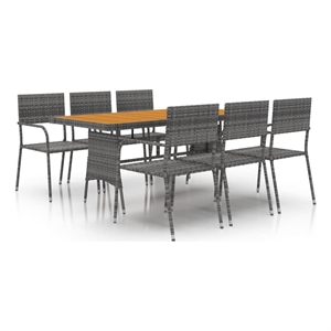 bowery hill pe rattan & solid acacia wood 7 piece outdoor dining set in gray