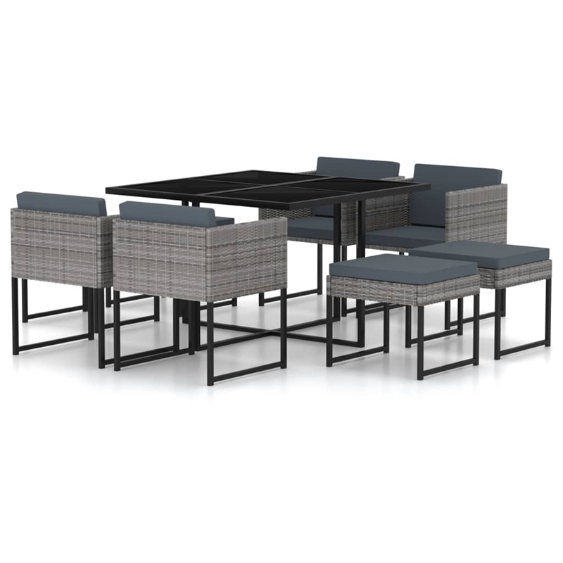 Bowery Hill Contemporary 9 Piece Garden Patio Dining Set in Gray