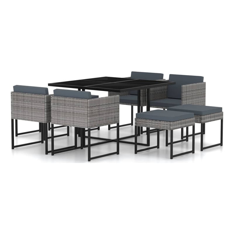 Bowery Hill Contemporary 9 Piece Garden Patio Dining Set in Gray