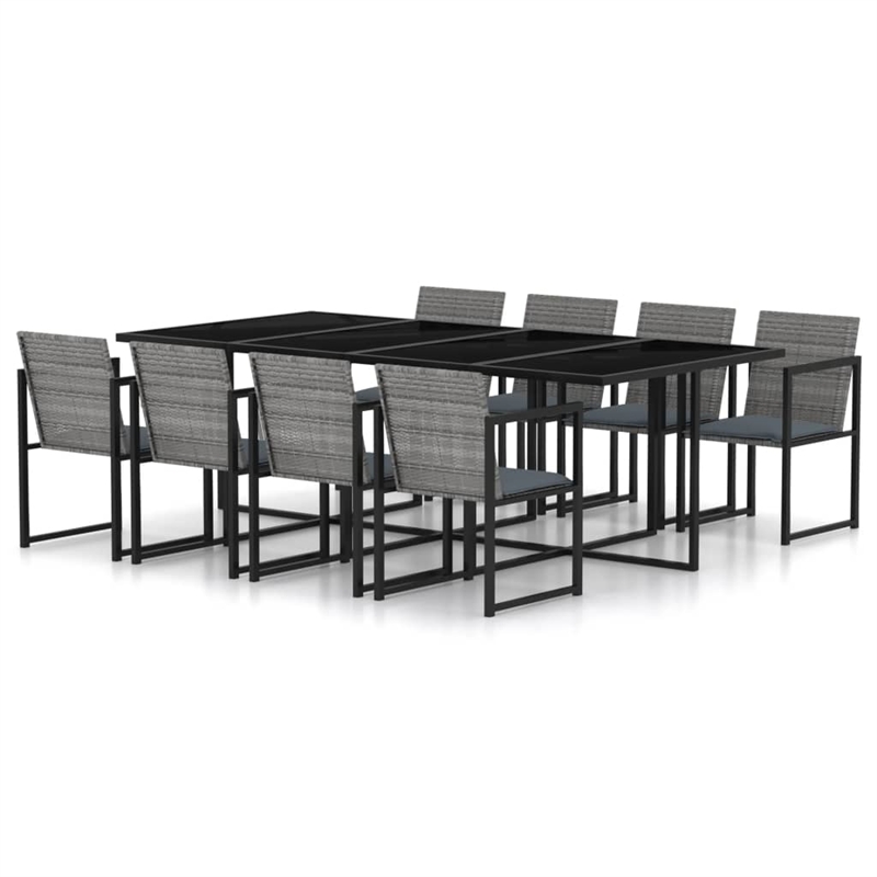 Bowery Hill Contemporary 9 Piece Garden Patio Dining Set in Gray