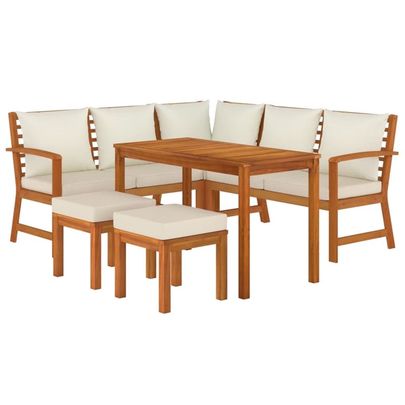Bowery Hill Garden Dining Set Cream White Cushions/Natural Wood