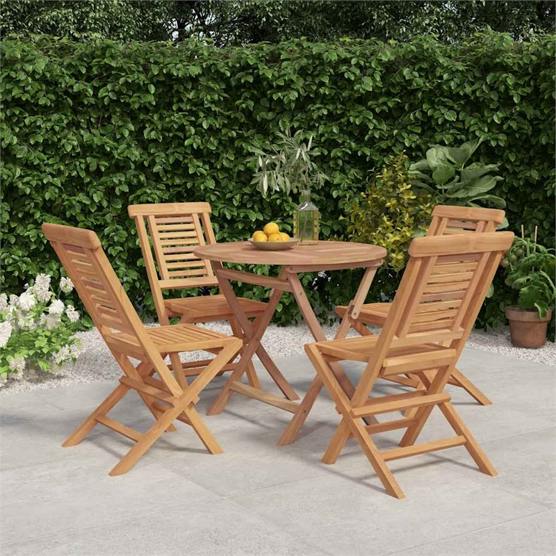 Bowery Hill Solid Teak Wood Standard Foldable Garden Dining Set in Brown