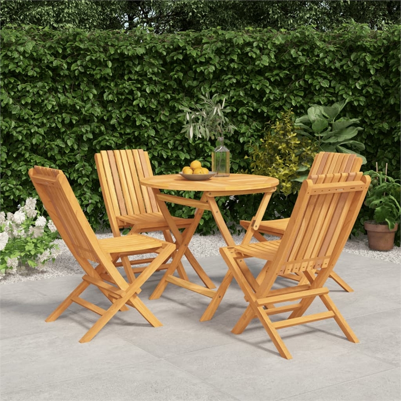 Bowery Hill Solid Teak Wood Medium Collapsible Garden Dining Set in Teak/Brown