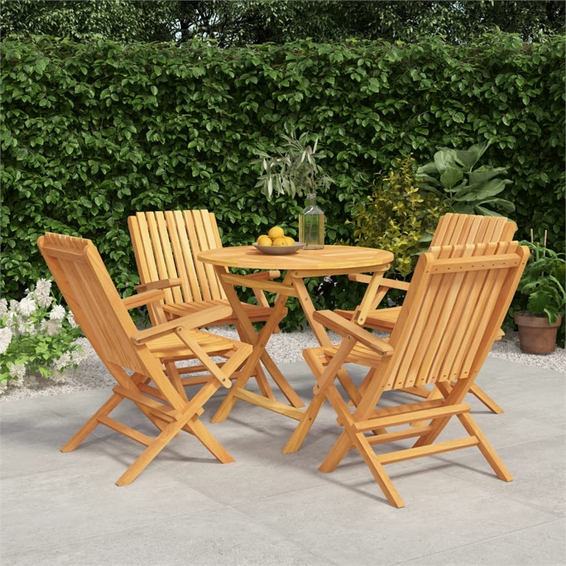 Bowery Hill Teak Wood Standard Foldable Garden Dining Set in Natural Teak/Brown