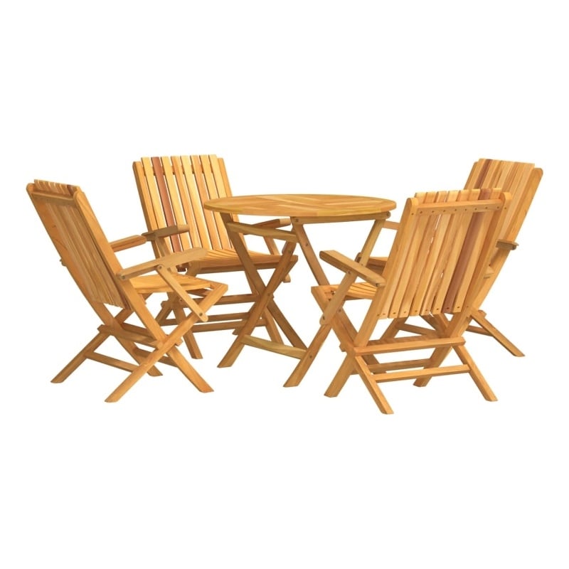 Bowery Hill Teak Wood Standard Foldable Garden Dining Set in Natural Teak/Brown