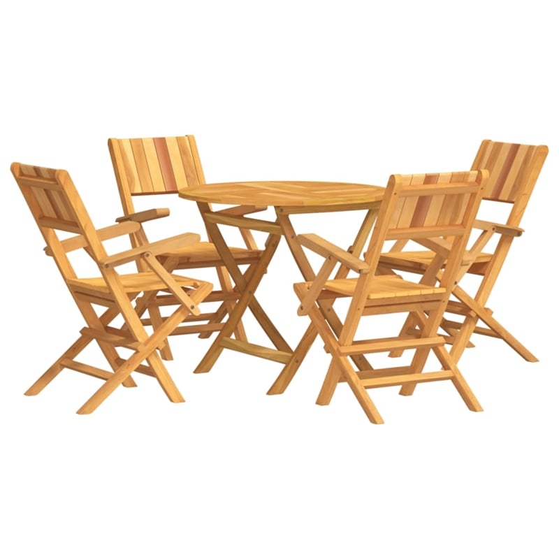 Bowery Hill Solid Teak Wood 5 Piece Foldable Garden Dining Set in Teak/Brown