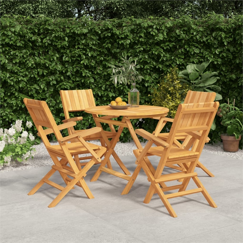 Bowery Hill Solid Teak Wood 5 Piece Foldable Garden Dining Set in Teak/Brown