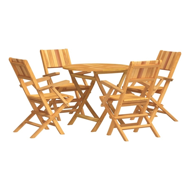 Bowery Hill Solid Teak Wood 5 Piece Foldable Garden Dining Set in Teak/Brown