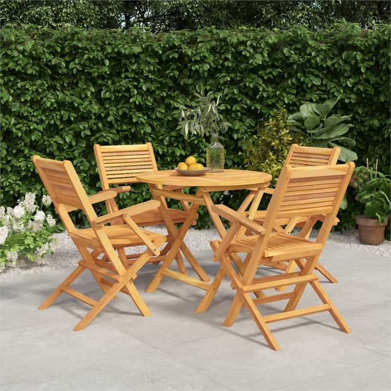 Bowery Hill Solid Teak Wood Medium Foldable Garden Dining Set in Teak/Brown