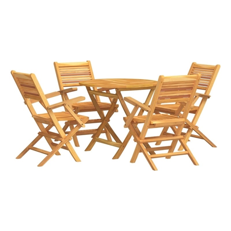 Bowery Hill Solid Teak Wood Medium Foldable Garden Dining Set in Teak/Brown