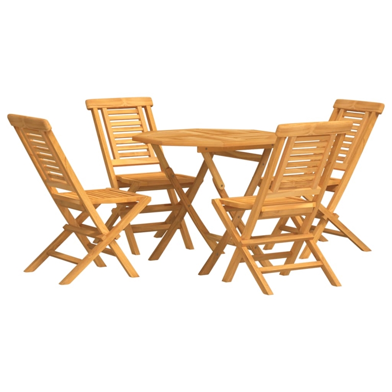 Bowery Hill Teak Wood Medium Foldable Garden Dining Set in Natural Teak/Brown
