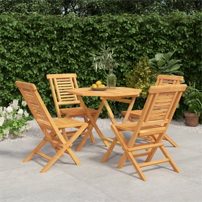 Bowery Hill Teak Wood Medium Foldable Garden Dining Set in Natural Teak/Brown