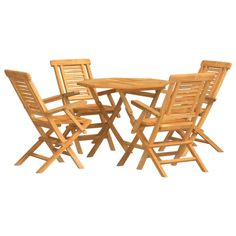 Bowery Hill Solid Teak Wood Medium Foldable Garden Dining Set in Teak/Brown