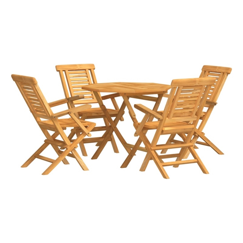 Bowery Hill Solid Teak Wood Medium Foldable Garden Dining Set in Teak/Brown