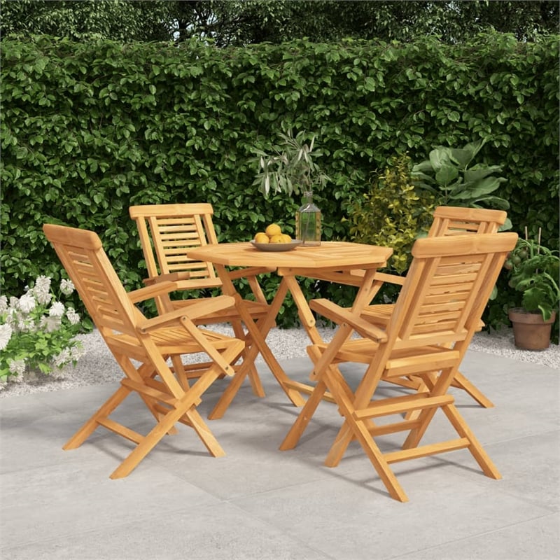 Bowery Hill Solid Teak Wood Medium Foldable Garden Dining Set in Teak/Brown