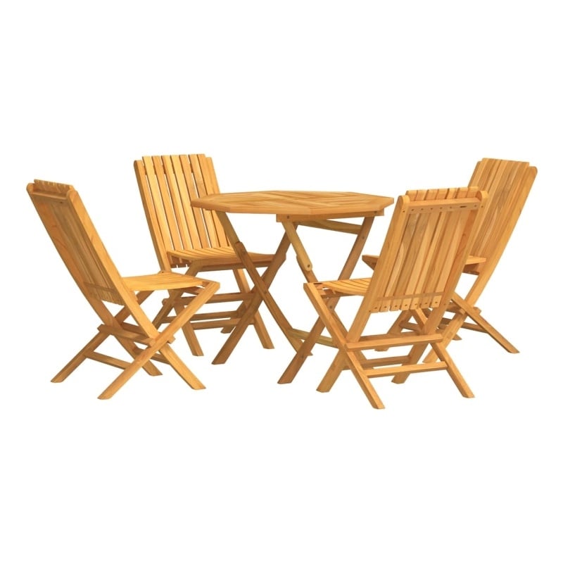 Bowery Hill Teak Wood Medium Foldable Garden Dining Set in Natural Wood/Brown