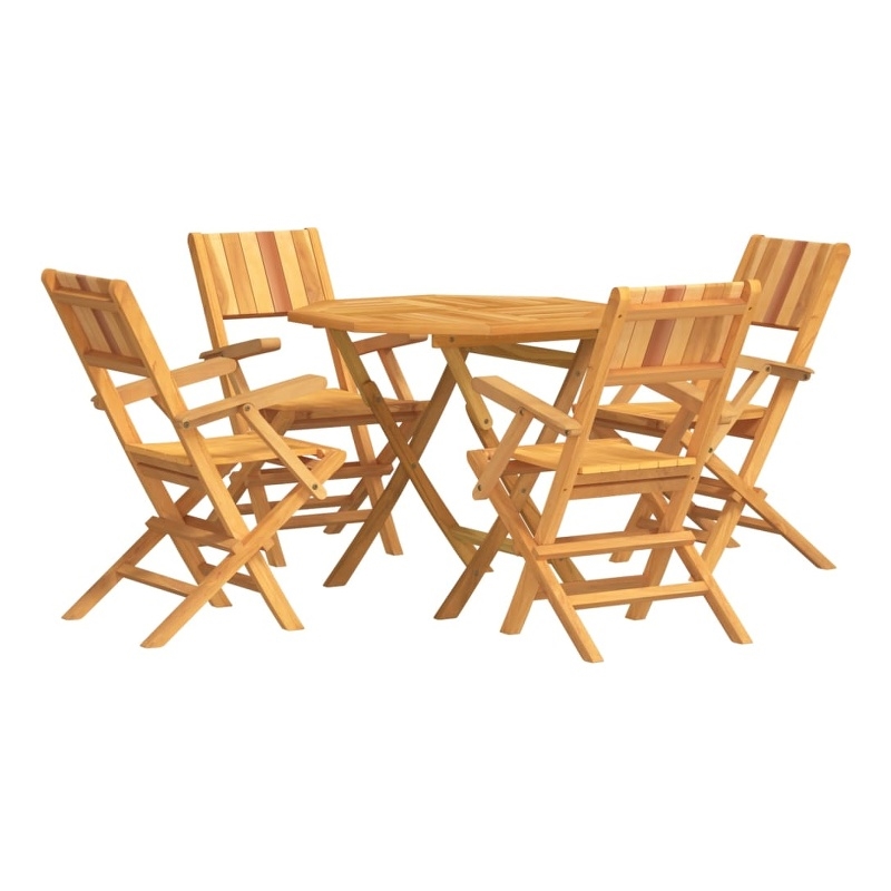 Bowery Hill Solid Teak Wood Medium Foldable Garden Dining Set in Teak/Brown