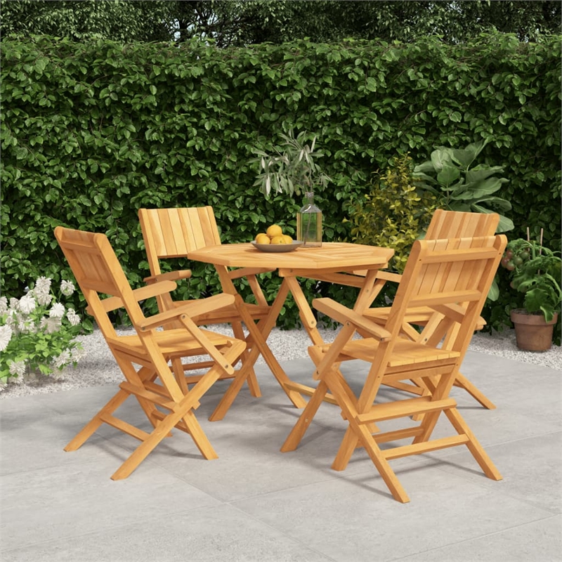Bowery Hill Solid Teak Wood Medium Foldable Garden Dining Set in Teak/Brown