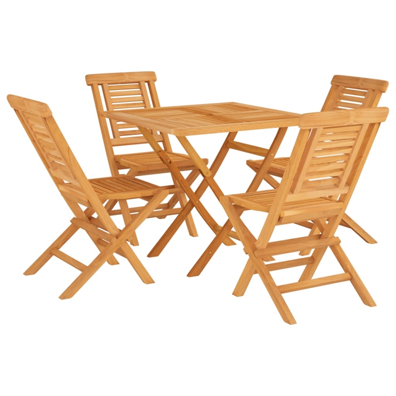 Bowery Hill Solid Teak Wood Medium Foldable Garden Dining Set in Brown