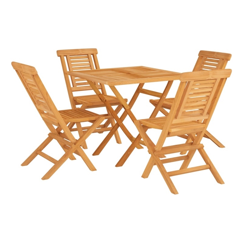 Bowery Hill Solid Teak Wood Medium Foldable Garden Dining Set in Brown