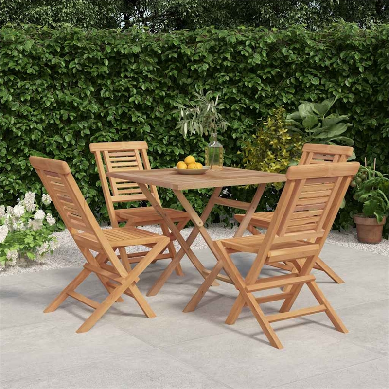 Bowery Hill Solid Teak Wood Medium Foldable Garden Dining Set in Brown