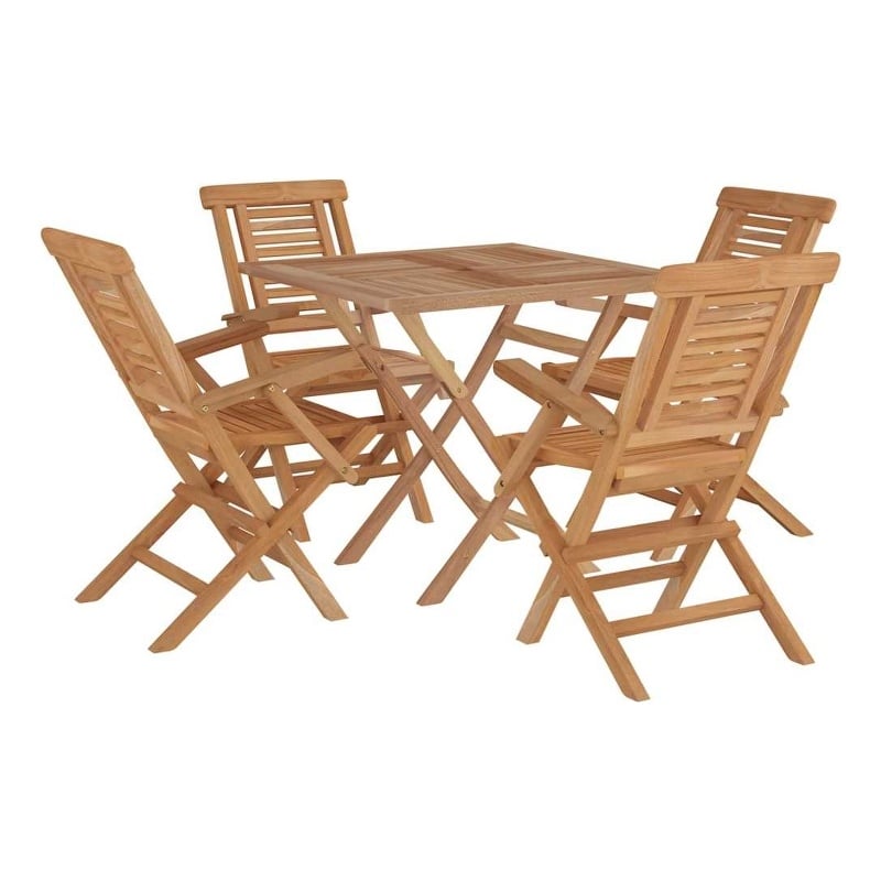 Bowery Hill Teak Wood Medium Foldable Garden Dining Set in Natural Teak/Brown