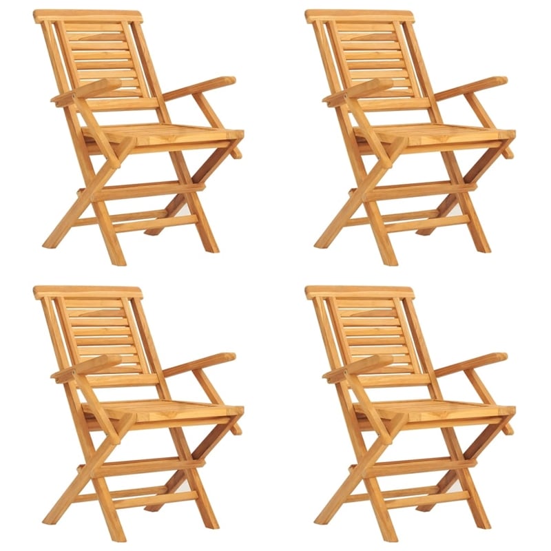 Bowery Hill Teak Wood Medium Foldable Garden Dining Set in Natural Teak/Brown