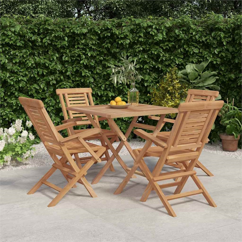 Bowery Hill Teak Wood Medium Foldable Garden Dining Set in Natural Teak/Brown