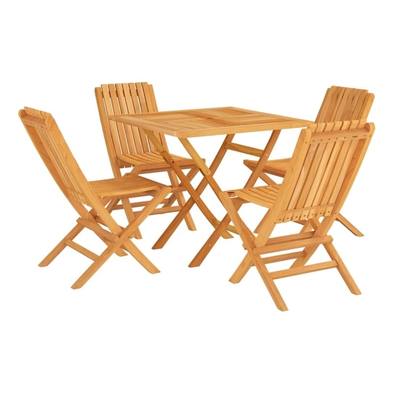 Bowery Hill Teak Wood Standard Foldable Garden Dining Set in Natural Teak/Brown